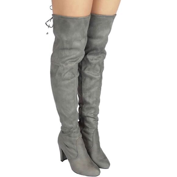 NWOB Gray Suedette Over-the-Knee Boots Sz 36 - Picture 2 of 8